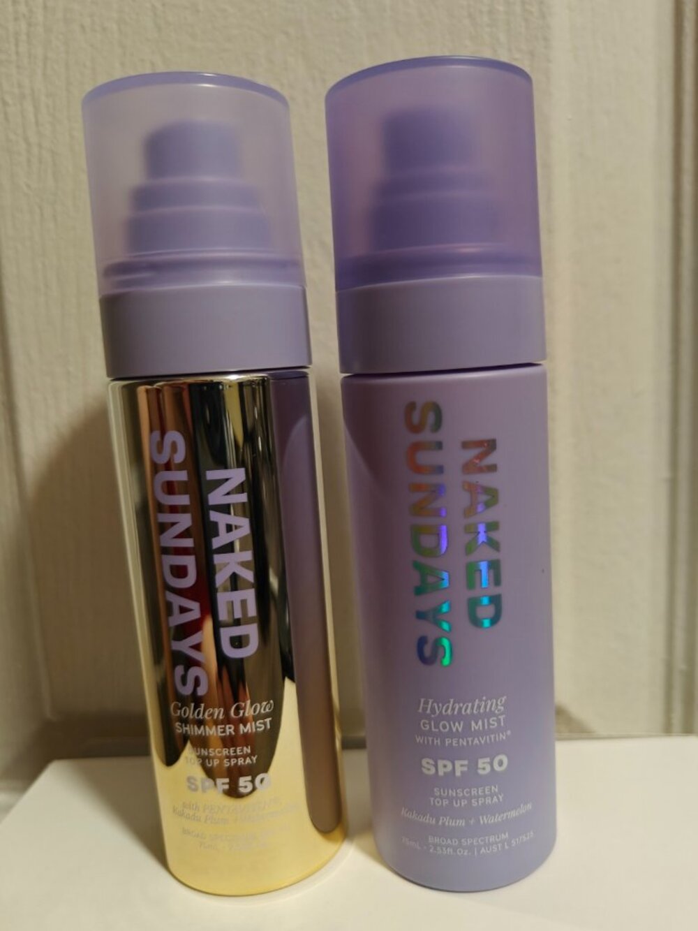 Naked Sundays Golden Shimmer&Hydrating Glow Mist SPF 50Spray Set New (Unopened)